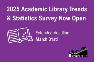 2025 ACRL survey deadline extended to March 31 graphic with an arrow pointing to a book page