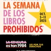 Esta Biblioteca Participa en la Semana de los Libros Prohibidos. Oct. 5-11, 2025. La Censura es tan 1984. Lee Por Tus Derechos. ALA.org/BBooks. American Library Association