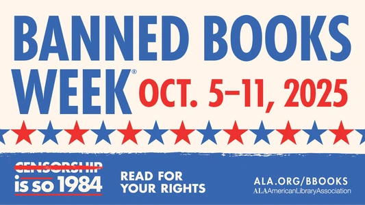 Banned Books Week. Oct 5-11, 2025. Censorship is so 1984. Read for your rights. ALA.org/BBooks