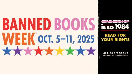 Banned Books Week. Oct 5-11, 2025. Censorship is so 1984. Read for your rights. ALA.org/BBooks