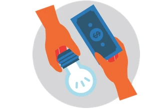 Hands exchanging money and ideas