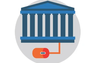 A government building with a computer mouse