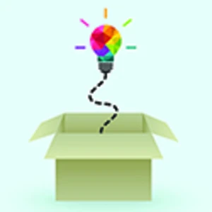 Rainbow light bulb emerging from a box