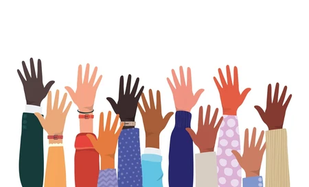 Illustration of multiple raised hands